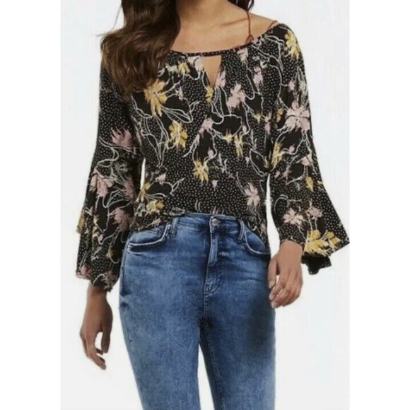 Free People Size M Last Time Floral Draped Blouse Boho Goth Whimsigoth Festival - Picture 12 of 14